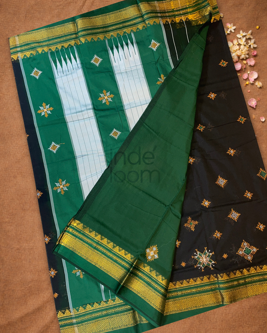 Traditional Ilkal Cotton Silk Viscose Saree  |  Peacock Teal