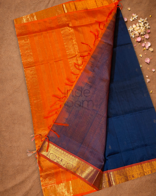 Handloom Korvai Silk Cotton Saree  |  Navy Blue