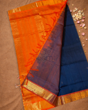 Handloom Korvai Silk Cotton Saree  |  Navy Blue