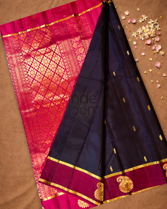 Handloom Kanjivaram Silk Saree  |  Eggplant Purple