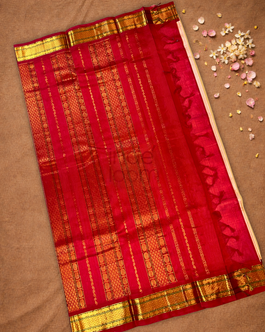 Pure Handloom Korvai Saree | Pastel Red