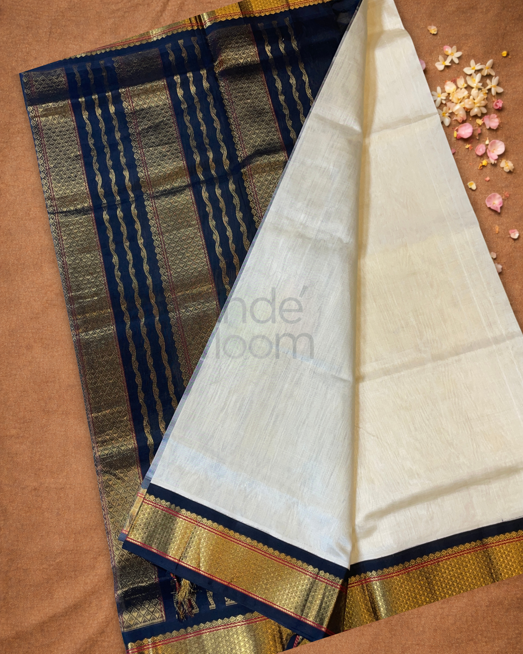 Handloom Korvai Silk Cotton Saree  |  Warm Ivory