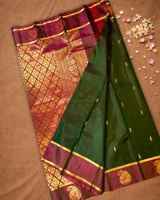 Silk Mark Certified Handloom silk Saree  |  Army Green