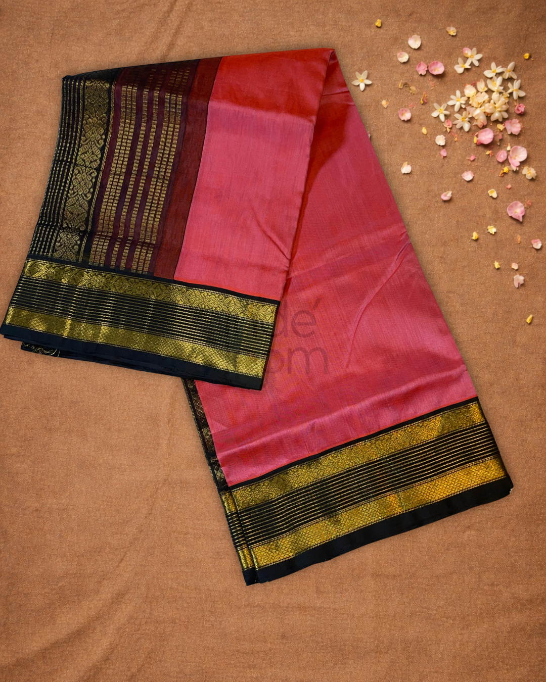 Handloom Korvai Silk Cotton Saree  |  Blush Pink