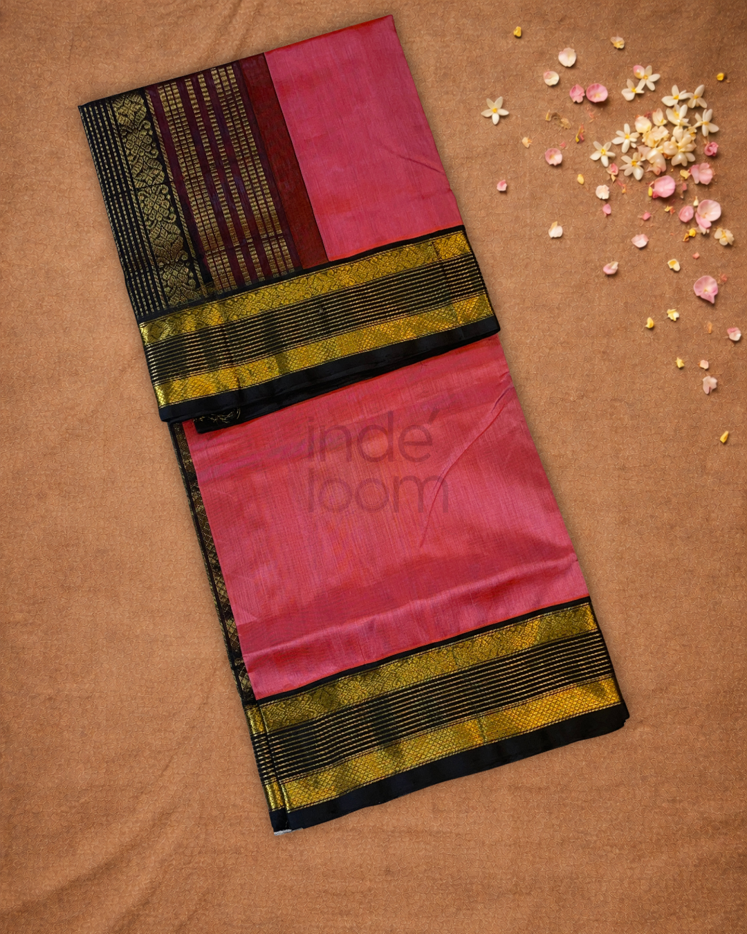 Handloom Korvai Silk Cotton Saree  |  Blush Pink