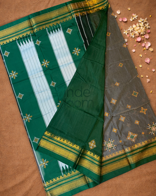 Traditional Ilkal Cotton Silk Viscose Saree  |  Deep Teal