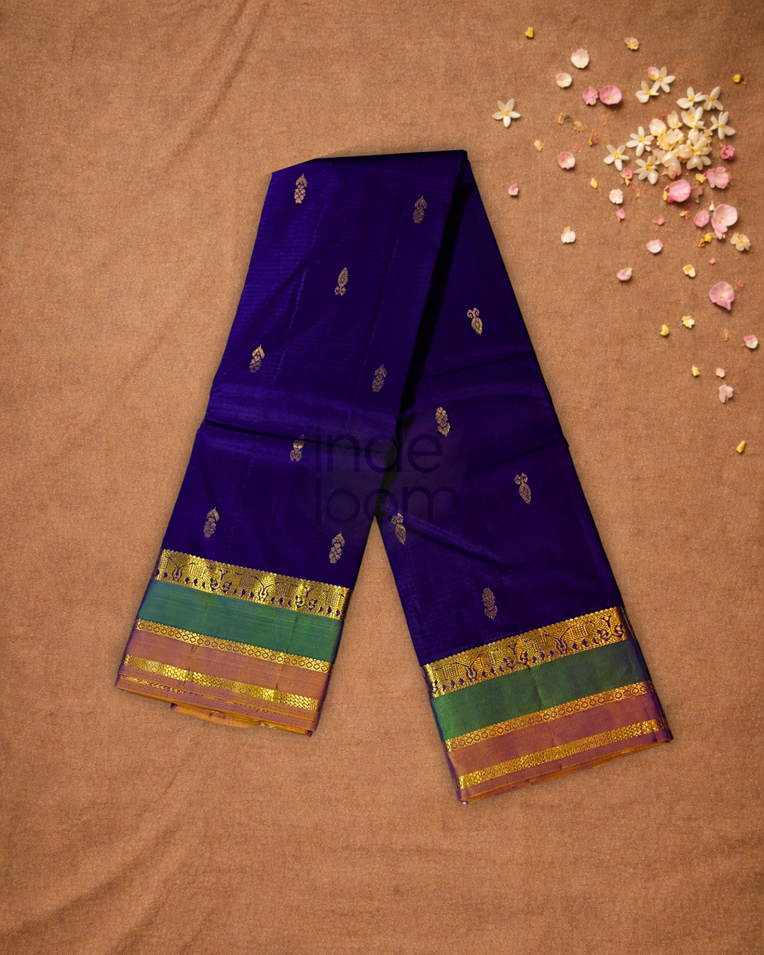Handloom Kanjivaram Silk Saree  |  Indigo Purple