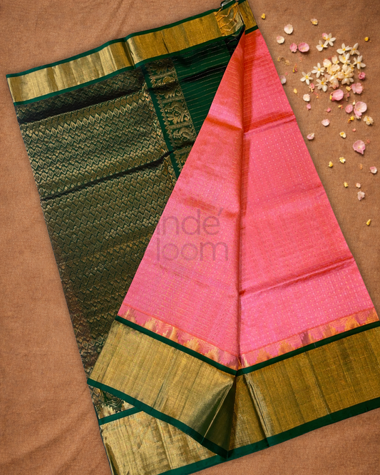 Pure Handloom Korvai Saree |  Doll pink