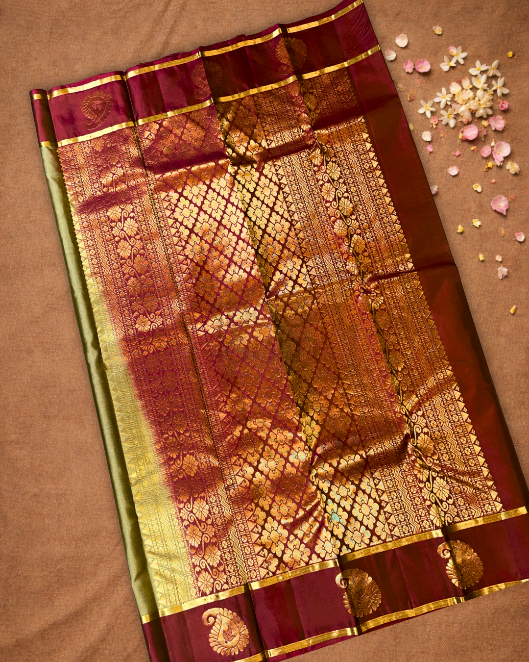 Kanjivaram Saree With Olive Green
