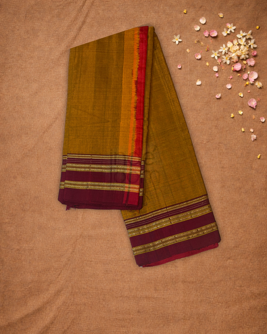 Traditional Ilkal Cotton Silk Viscose Saree  |  Mustard Yellow