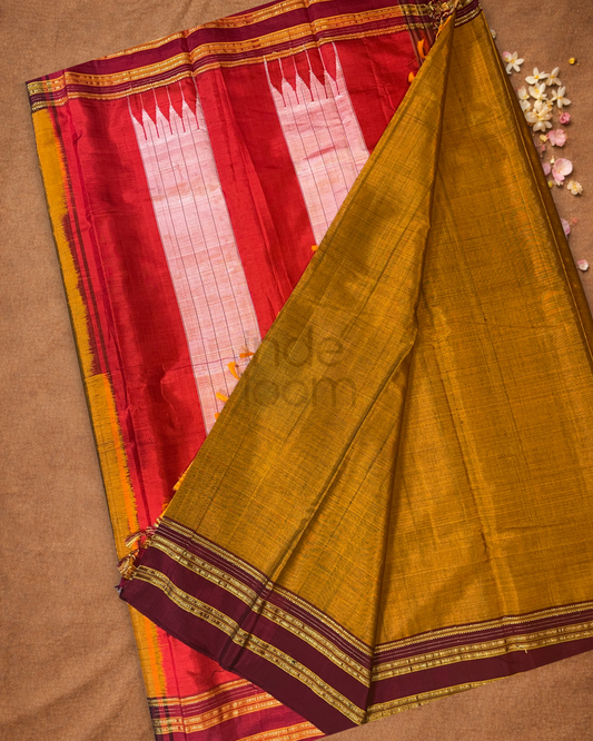 Traditional Ilkal Cotton Silk Viscose Saree  |  Mustard Yellow