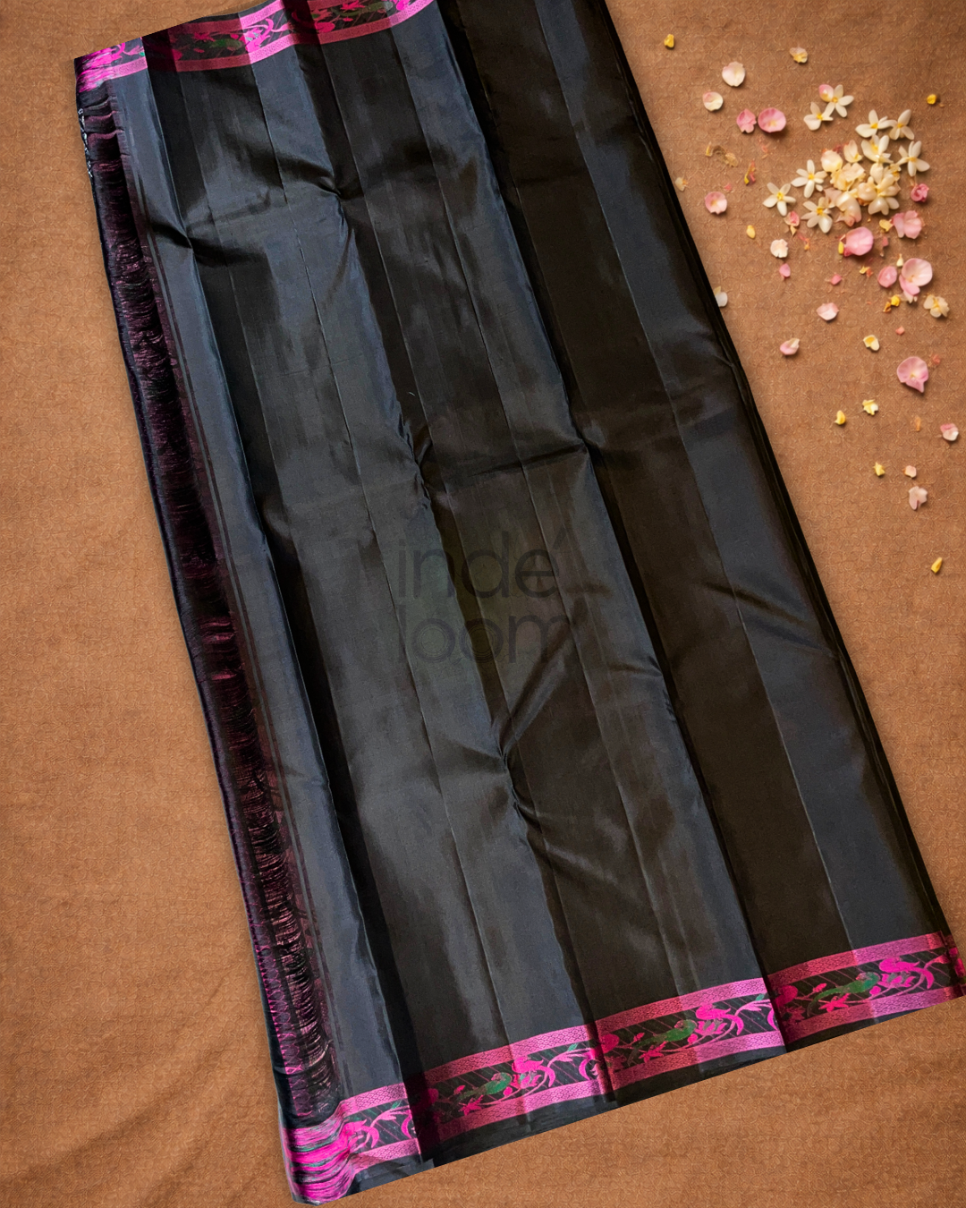 Silk Mark Certified Handloom Kanjivaram Silk Saree  |  Midnight Black