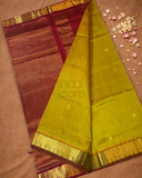 Handloom Korvai Silk Cotton Saree  |  Lime Green