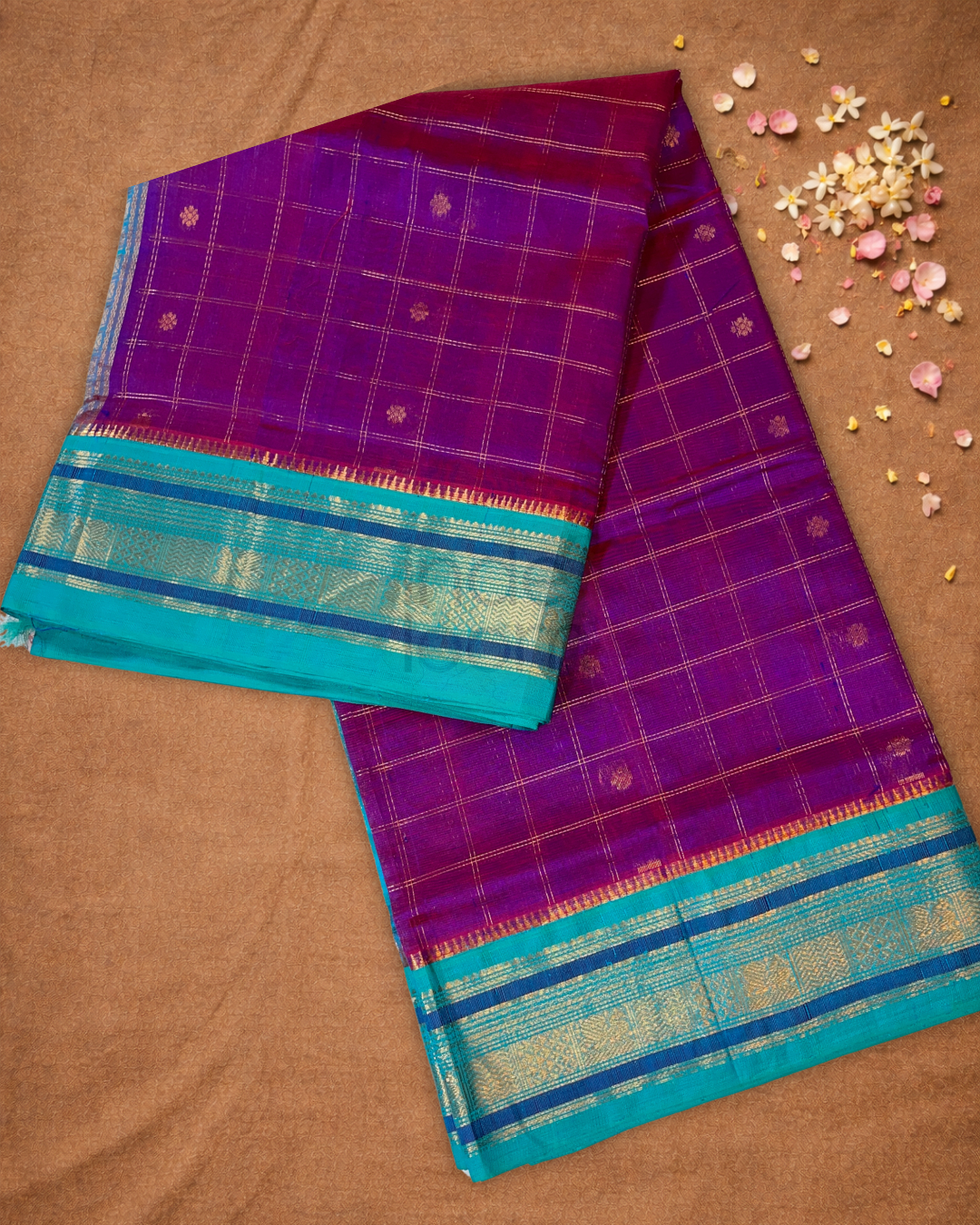 Handloom Korvai Silk Cotton Saree  |  Indigo Purple