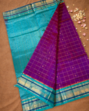 Handloom Korvai Silk Cotton Saree  |  Indigo Purple