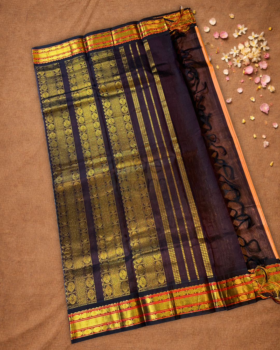 Pure Handloom Korvai Saree | Pale Orange