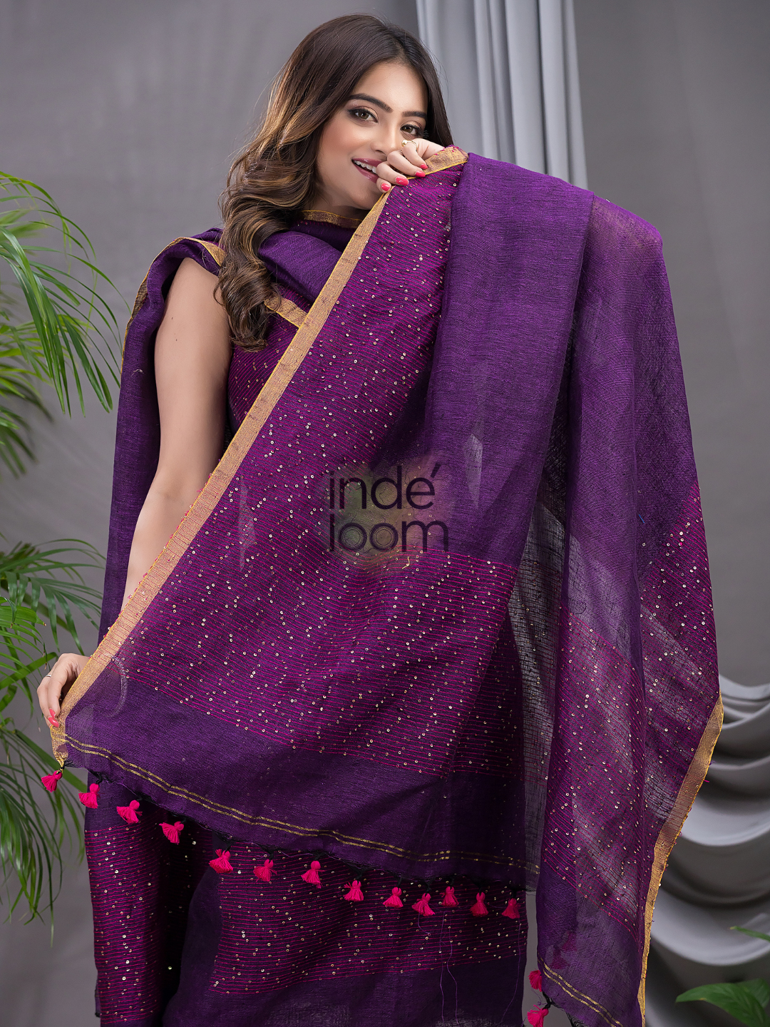 Deep Violet | Handloom Jamdani Linen Unstitched 2-Piece Kurti