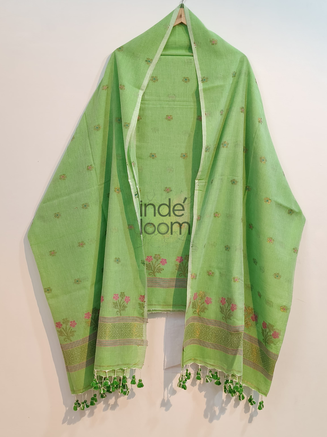 Light Green Cotton Jamdani 2-Piece Set Kurti & Dupatta (UNSTITCHED) -762