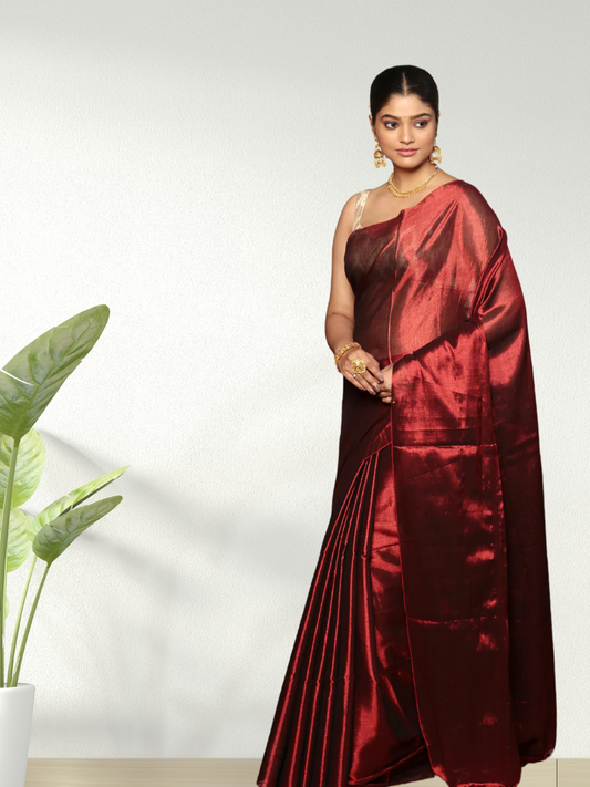 Tissue Silk Saree With Royal Shaded Red  - 011