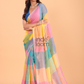Linen Checks Saree With Pink Yellow Blue - 133