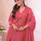 Rose Red Tissue Linen Silver Zari Jamdani 2-Piece Set Kurti & Dupatta (UNSTITCHED) - 301