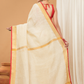 Linen Sequin Jamdani Saree With Cream White - 002