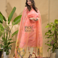 Flame Coral | Handloom Jamdani Muslin Unstitched 2-Piece Kurti | Paithani Design
