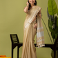 Pure Handloom Linen Saree | Khaki Golden Green  and Green | Half and Half style with Contrast Border