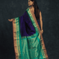 Pure Handloom Korvai Silk Cotton Saree in Rich Sapphire Blue and Teal Moss with Golden temple Border - 138