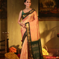 Pure Handloom Korvai Saree | Peach-Pink and Dark Green