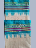 Sea Blue Handloom Vidarbha Tussar Silk Saree with Multicolor Contrast Border -002