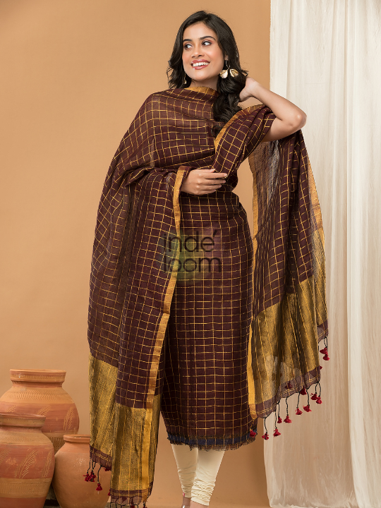 Handwoven Jamdani Linen Kurti  |  Espresso Brown