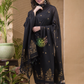 Deep Black | Handloom Jamdani Cotton Unstitched 2-Piece Kurti | Meenakari Design