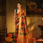 Pure Handloom Korvai Saree | Checks Green, Maroon, Mustard Gold