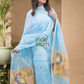 Sky Blue | Handloom Jamdani Muslin Unstitched 2-Piece Kurti | Paithani Design