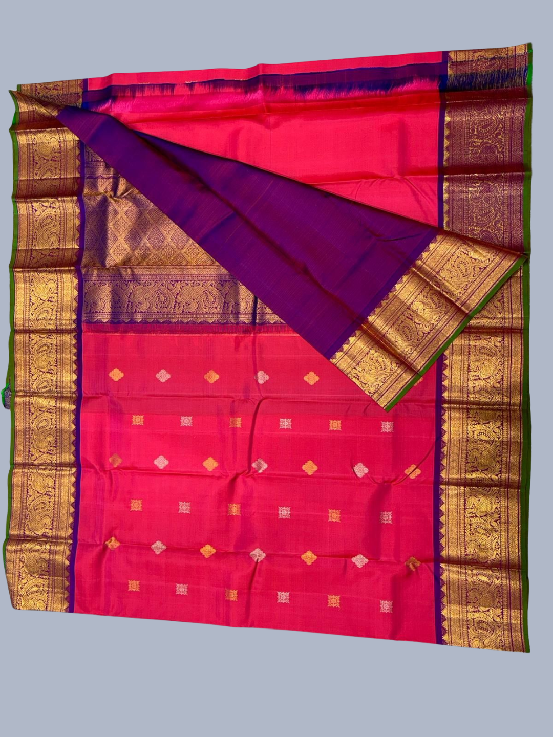 Pure Handwoven Gadwal Silk Saree In Hot Pink -209