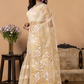 Handwoven Jamdani Muslin Saree | Beige | All-over Jamdani weaves