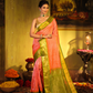 Pure Handloom Korvai Saree | Coral Pink and Leaf Green
