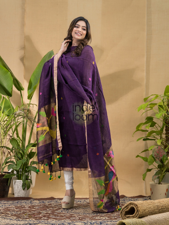Handwoven Jamdani Muslin Kurti  |  Indigo Purple