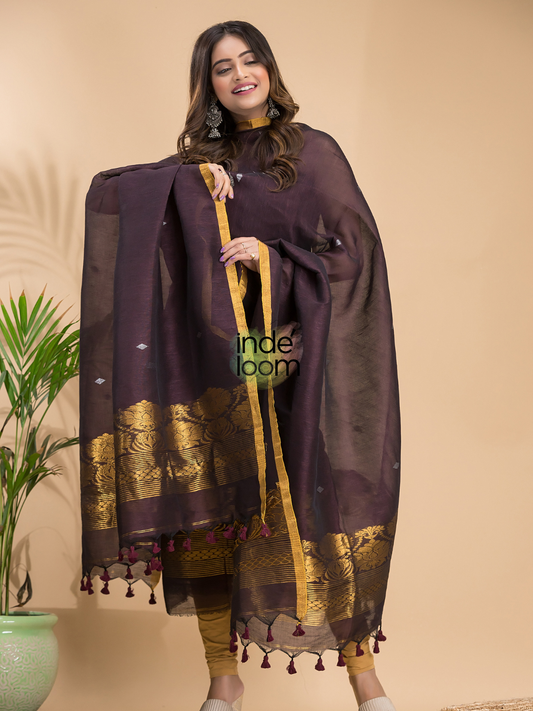 Handwoven Jamdani Cotton Linen Unstitched 2-piece Kurti  |  Eggplant Purple