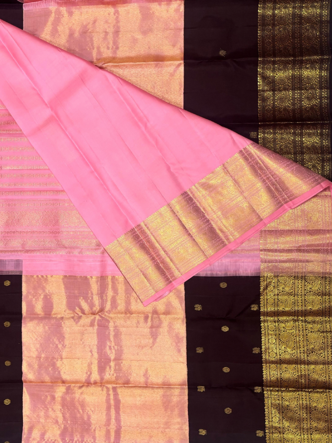 Handwoven Pure Gadwal Silk Saree  | Pink and Brown