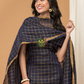 Handwoven Jamdani Linen Kurti  |  Navy Blue