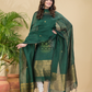 Hunter Green | Handloom Jamdani Muslin Unstitched 2-Piece Kurti | Classic Design