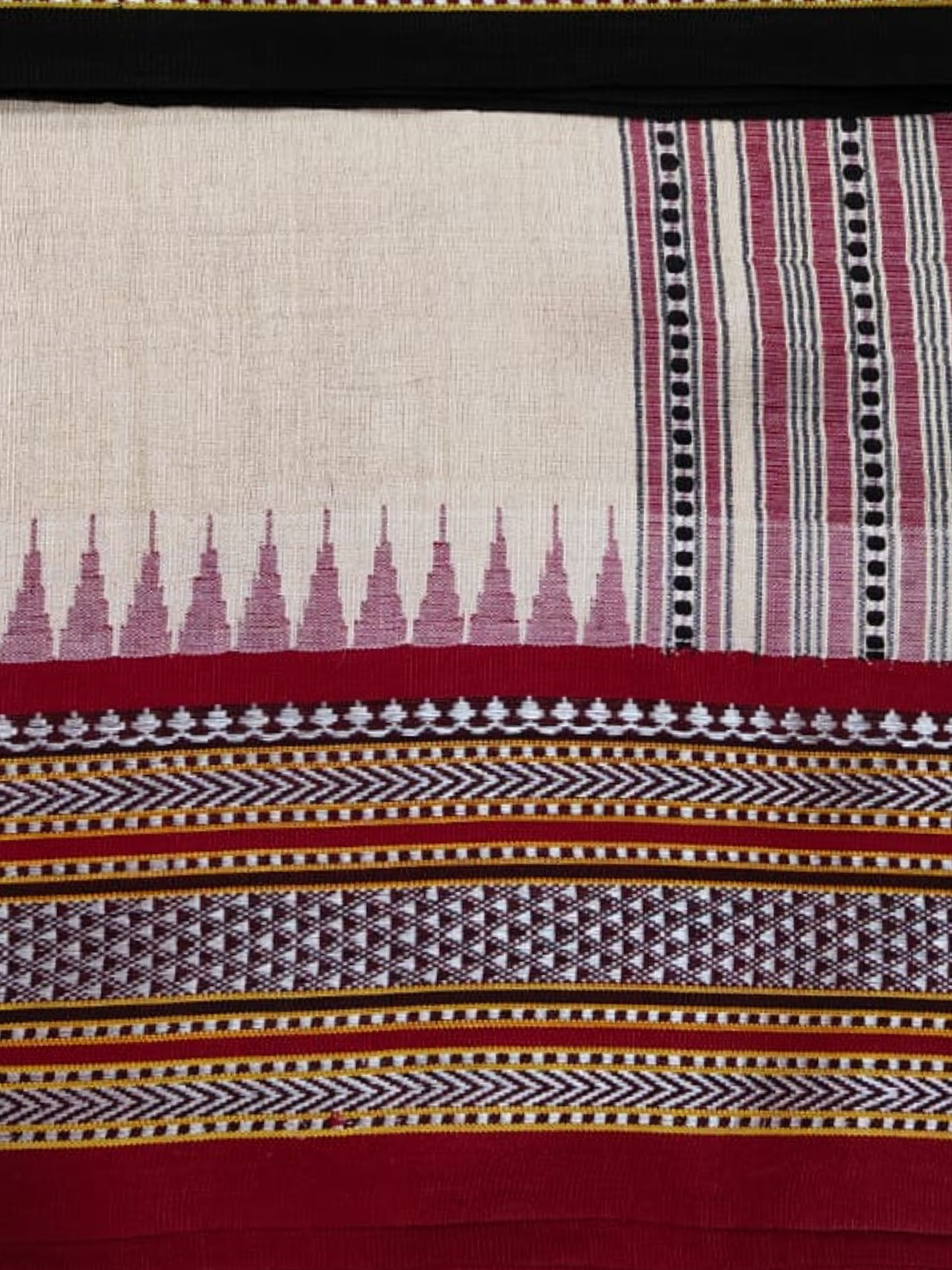 Handwoven Pure Vidarbha Silk Saree  |  Black And Cherry Red