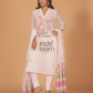 Muslin Jamdani 2-Piece Set Kurti & Dupatta (UNSTITCHED) - Pearl White - 078