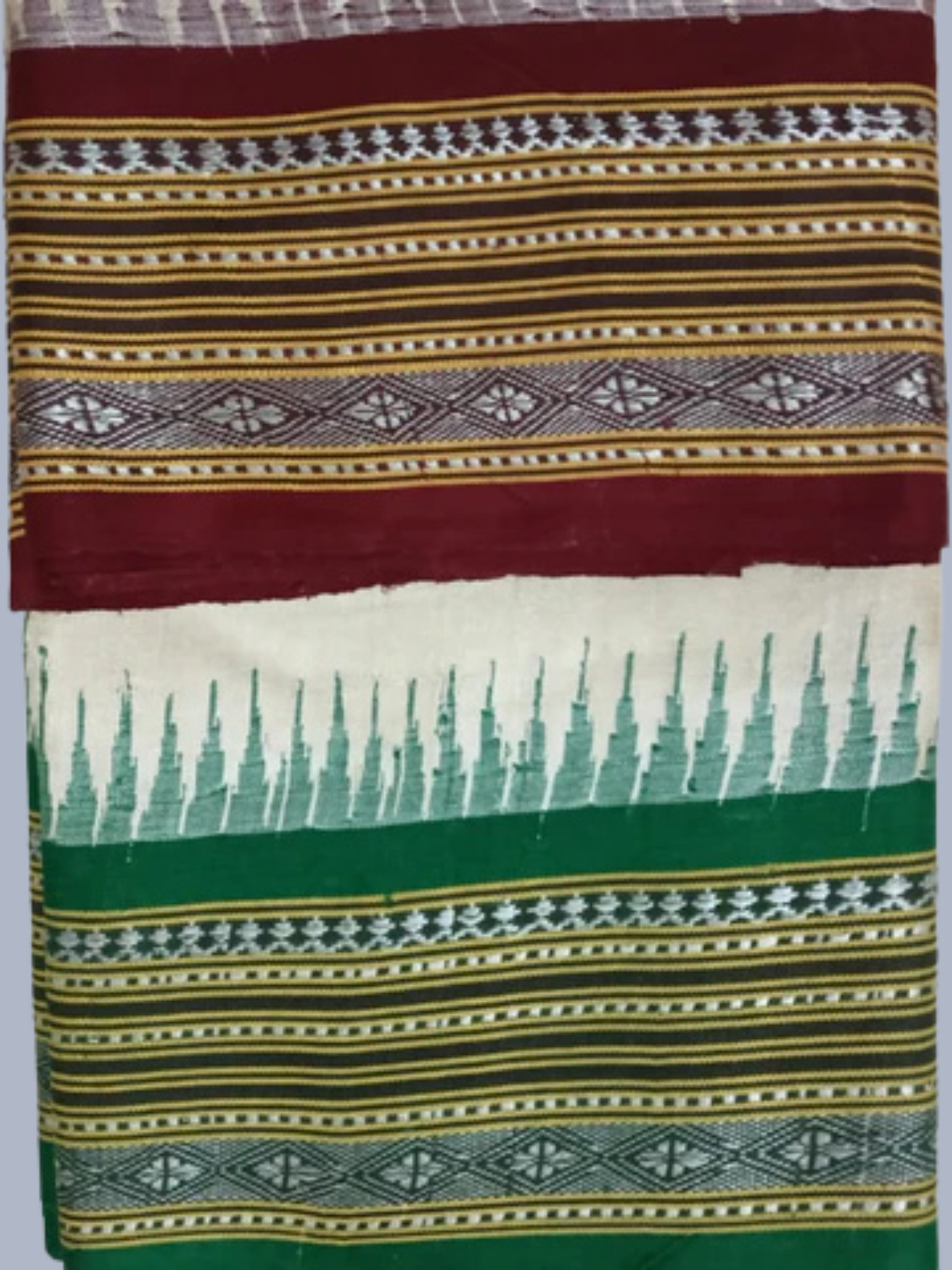Forest Green Vidarbha Tussar Silk Saree with Multicolor Contrast Border -118