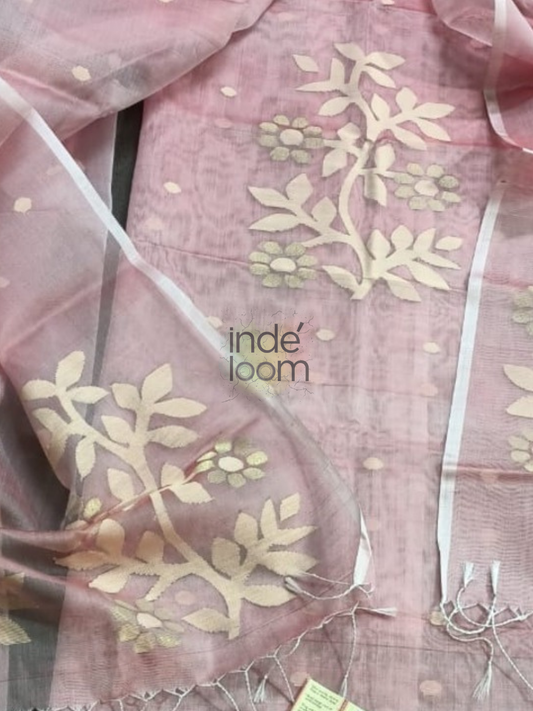 Muslin Jamdani 2-Piece Set Kurti & Dupatta (UNSTITCHED) - Light Pink-918