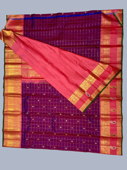 Pure Handwoven Gadwal Silk Saree With Shaded Purple - 010
