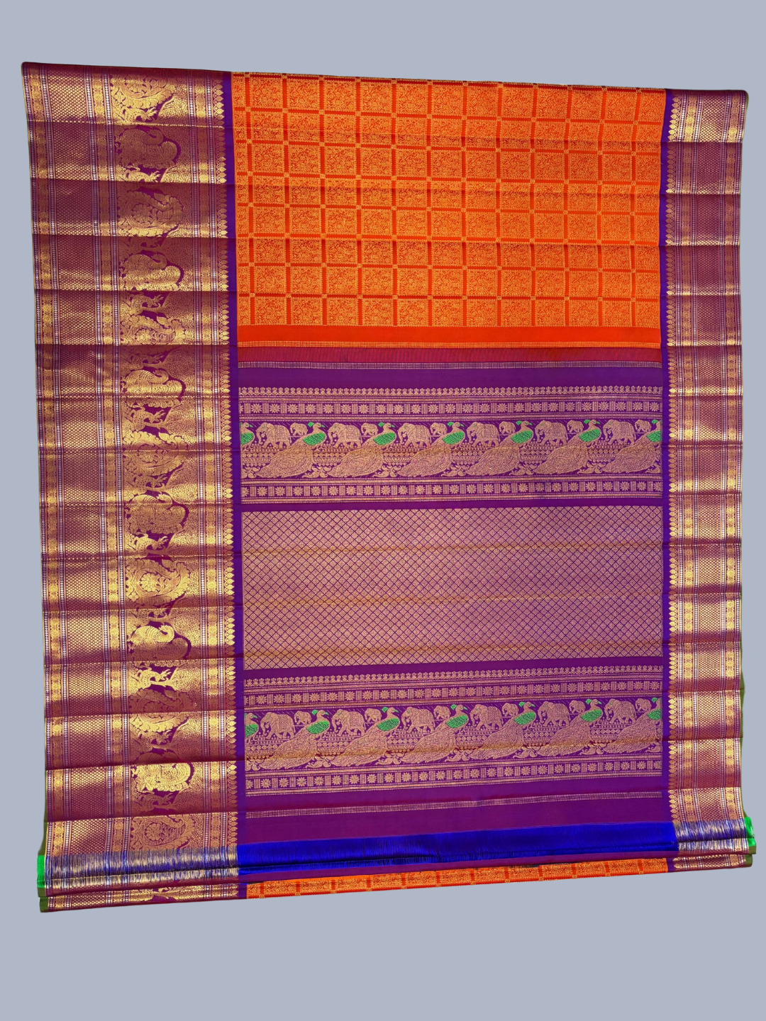 Pure Handwoven Gadwal Silk Saree Fire Orange - 027