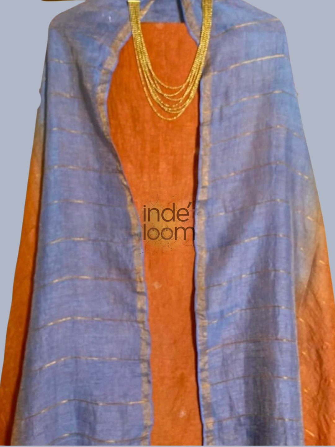Neon Orange Handloom Linen X Linen 2-Piece Set Kurti & Dupatta (UNSTITCHED) - 859
